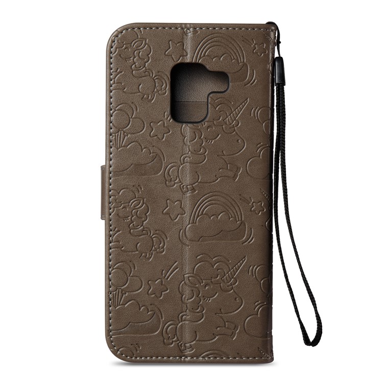 Imprinted Unicorn Pattern Leather Wallet Cover for Samsung Galaxy A8 (2018) - Grey-4