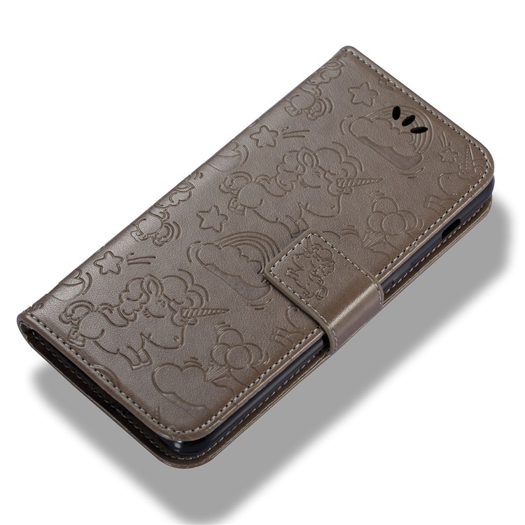 Imprinted Unicorn Pattern Leather Wallet Cover for Samsung Galaxy A8 (2018) - Grey-6