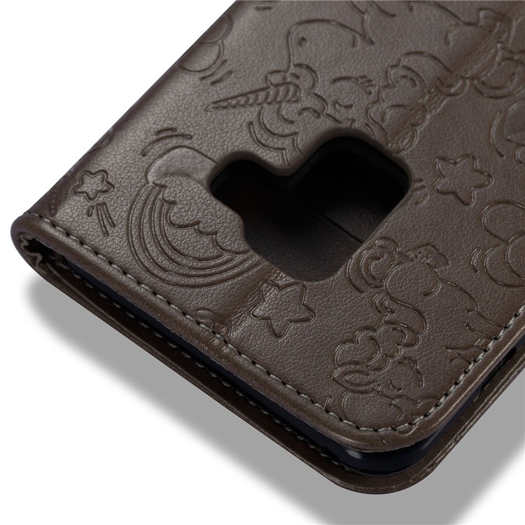Imprinted Unicorn Pattern Leather Wallet Cover for Samsung Galaxy A8 (2018) - Grey-7