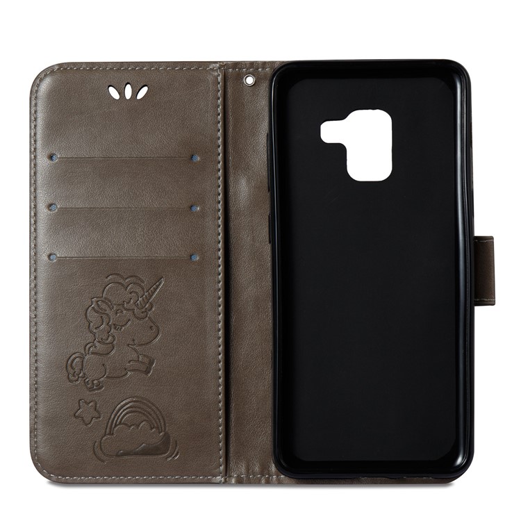 Imprinted Unicorn Pattern Leather Wallet Cover for Samsung Galaxy A8 (2018) - Grey-9