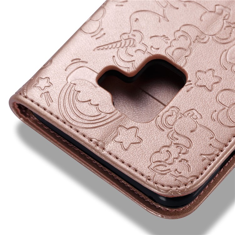 Imprinted Unicorn Pattern Magnetic Leather Wallet Case for Samsung Galaxy A8 (2018) - Rose Gold-11