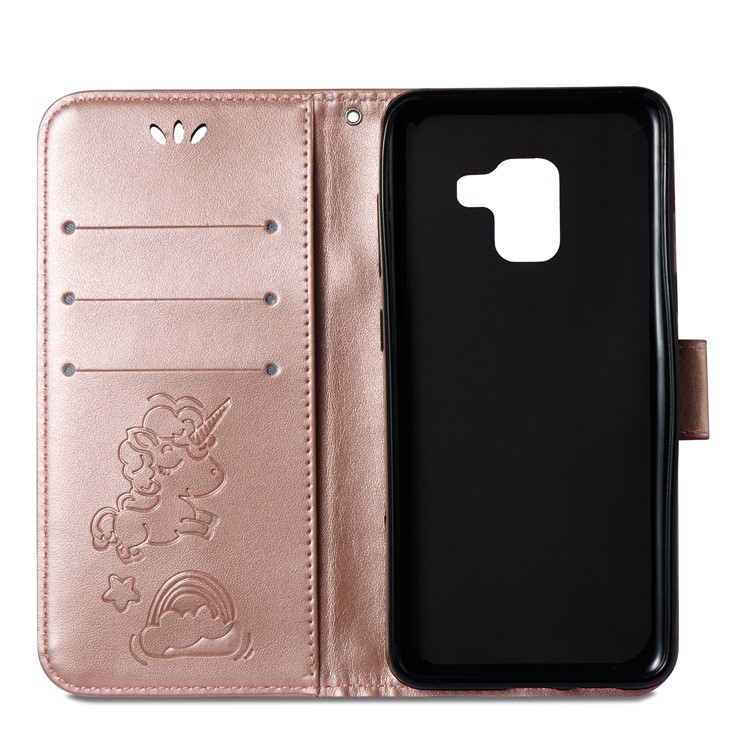Imprinted Unicorn Pattern Magnetic Leather Wallet Case for Samsung Galaxy A8 (2018) - Rose Gold-13