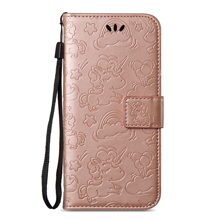 Imprinted Unicorn Pattern Magnetic Leather Wallet Case for Samsung Galaxy A8 (2018) - Rose Gold-7