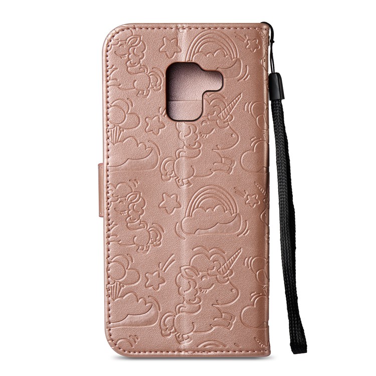 Imprinted Unicorn Pattern Magnetic Leather Wallet Case for Samsung Galaxy A8 (2018) - Rose Gold-8