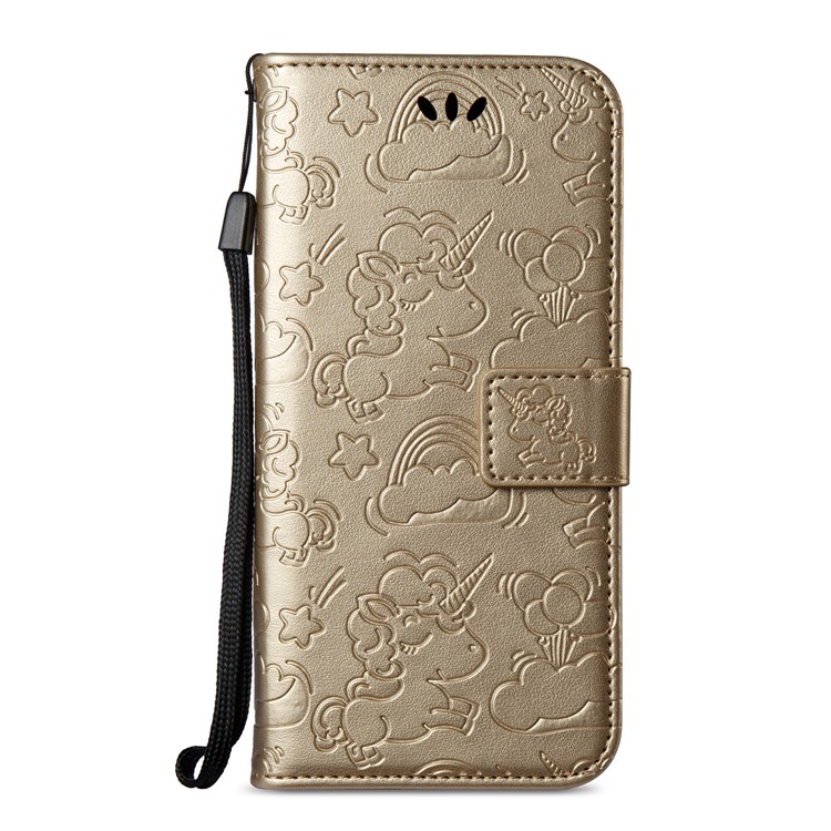 Imprinted Unicorn Pattern Wallet Leather Stand Case for Samsung Galaxy A8 (2018) - Gold-3