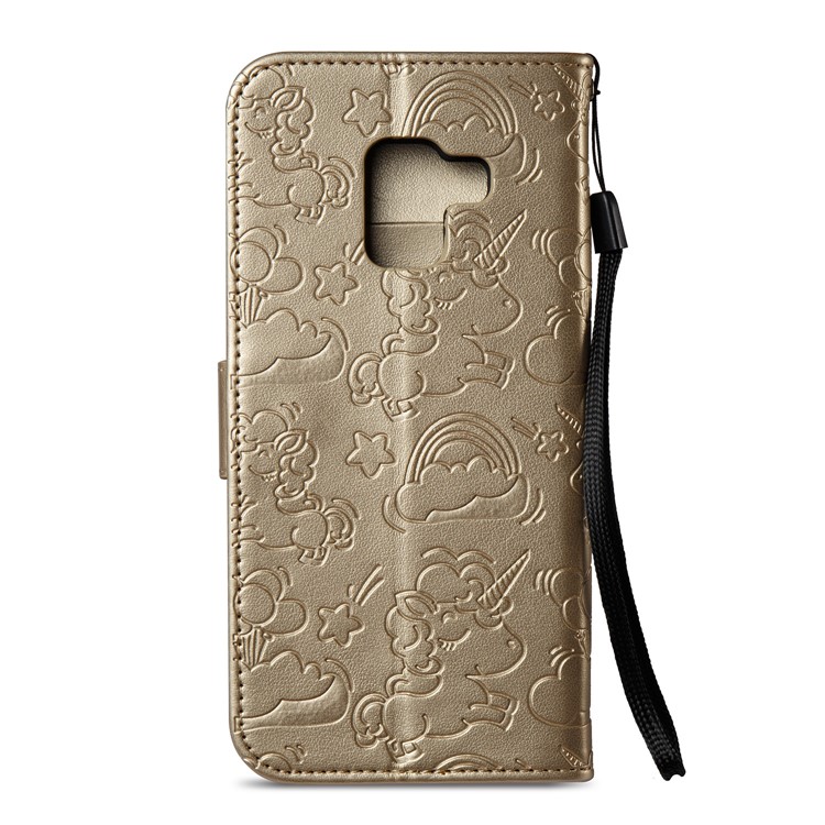 Imprinted Unicorn Pattern Wallet Leather Stand Case for Samsung Galaxy A8 (2018) - Gold-4