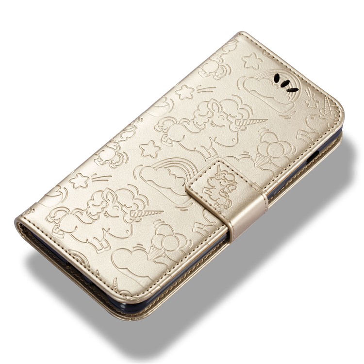 Imprinted Unicorn Pattern Wallet Leather Stand Case for Samsung Galaxy A8 (2018) - Gold-6