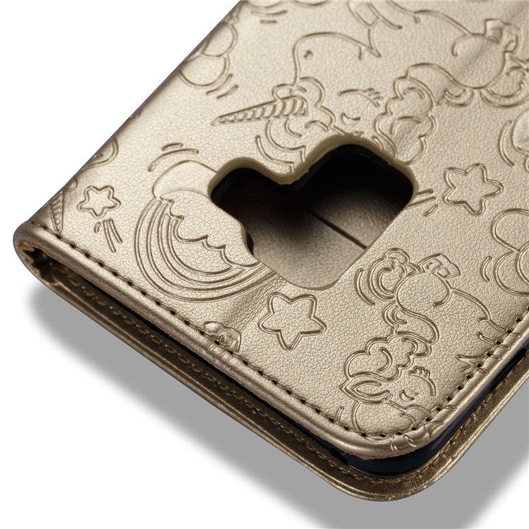 Imprinted Unicorn Pattern Wallet Leather Stand Case for Samsung Galaxy A8 (2018) - Gold-7