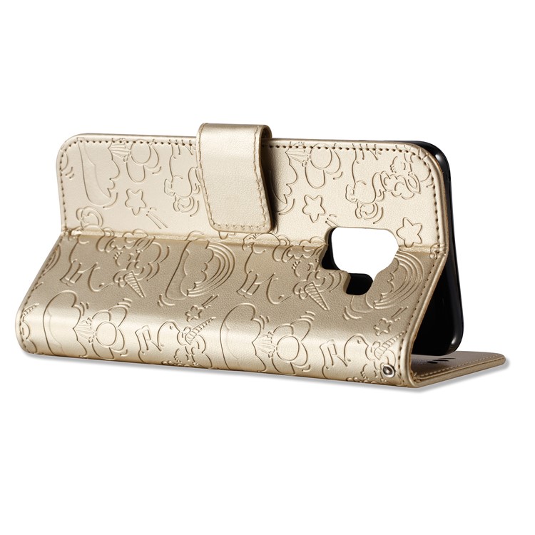 Imprinted Unicorn Pattern Wallet Leather Stand Case for Samsung Galaxy A8 (2018) - Gold-8