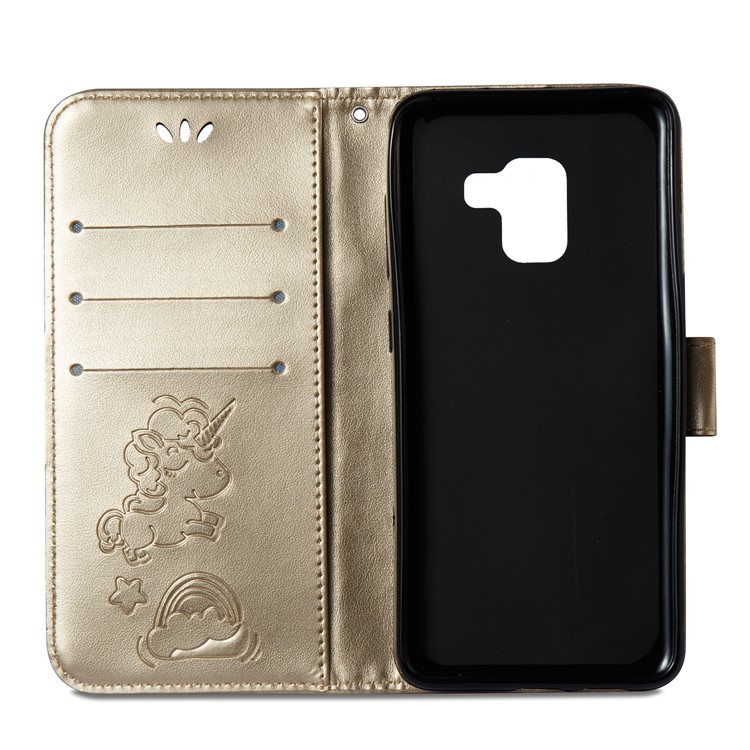 Imprinted Unicorn Pattern Wallet Leather Stand Case for Samsung Galaxy A8 (2018) - Gold-9