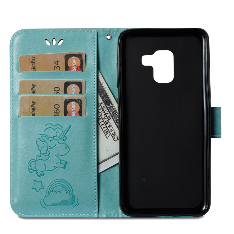 Imprinted Unicorn Pattern Wallet Leather Stand Cover for Samsung Galaxy A8 (2018) - Cyan-10