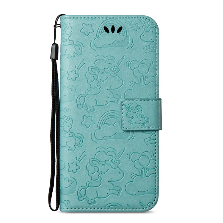 Imprinted Unicorn Pattern Wallet Leather Stand Cover for Samsung Galaxy A8 (2018) - Cyan-3