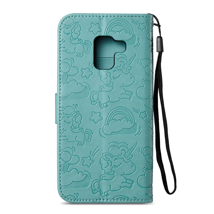 Imprinted Unicorn Pattern Wallet Leather Stand Cover for Samsung Galaxy A8 (2018) - Cyan-4