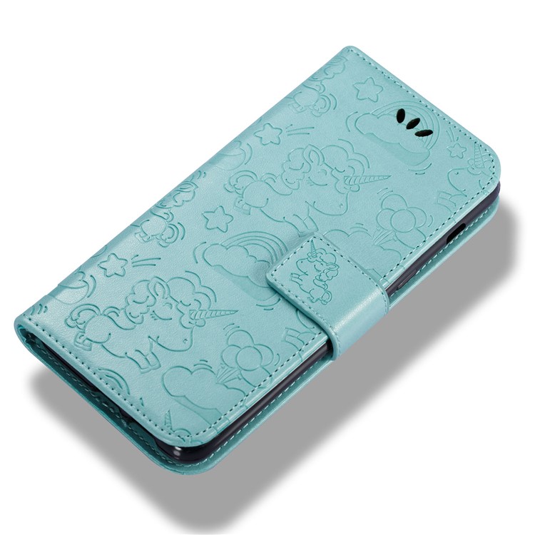 Imprinted Unicorn Pattern Wallet Leather Stand Cover for Samsung Galaxy A8 (2018) - Cyan-6
