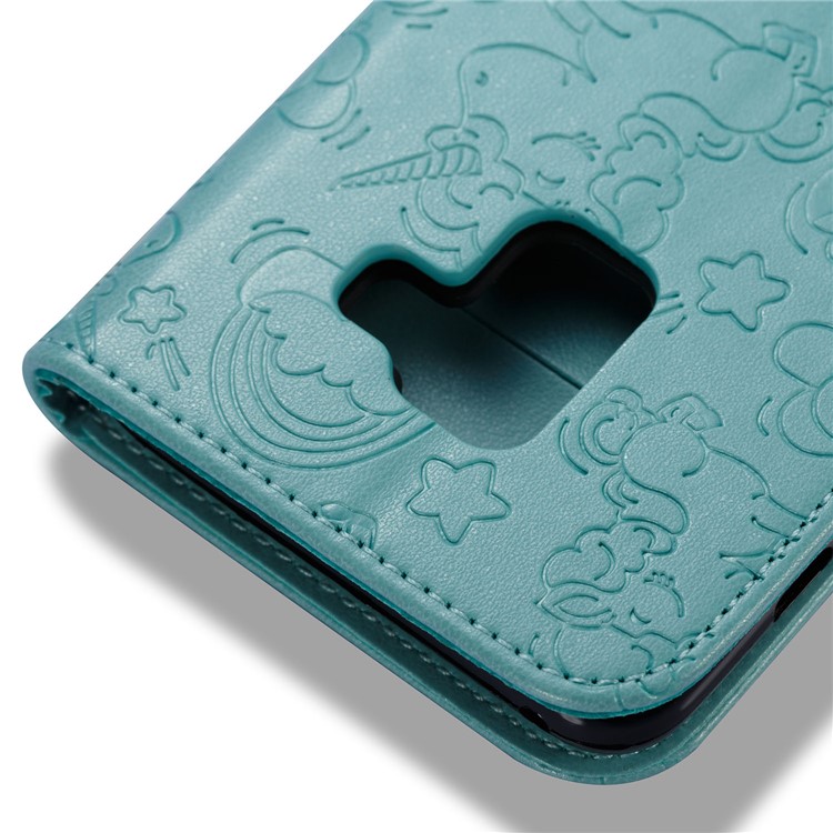 Imprinted Unicorn Pattern Wallet Leather Stand Cover for Samsung Galaxy A8 (2018) - Cyan-7