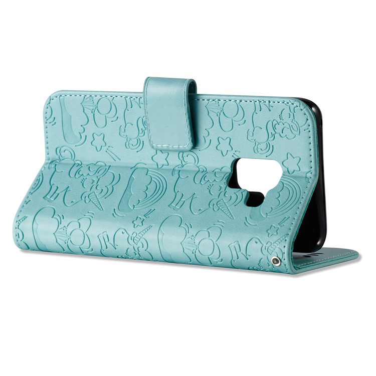 Imprinted Unicorn Pattern Wallet Leather Stand Cover for Samsung Galaxy A8 (2018) - Cyan-8