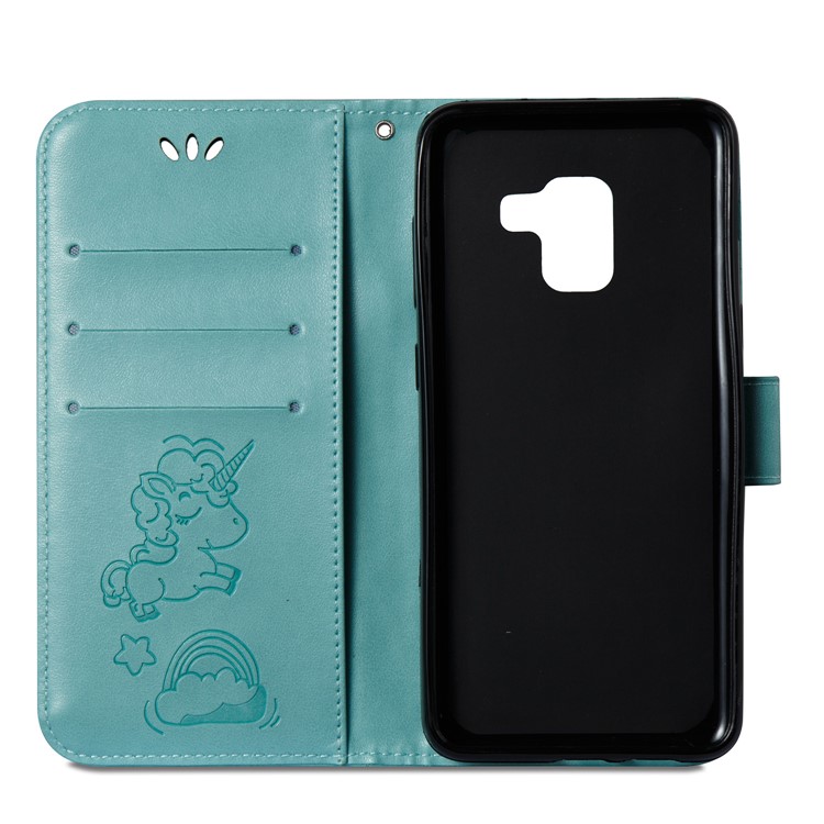 Imprinted Unicorn Pattern Wallet Leather Stand Cover for Samsung Galaxy A8 (2018) - Cyan-9