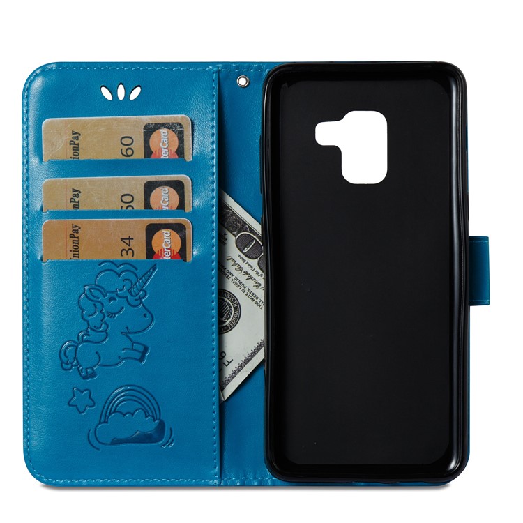 Imprinted Unicorn Pattern Stand Leather Wallet Case for Samsung Galaxy A8 (2018) - Blue-10