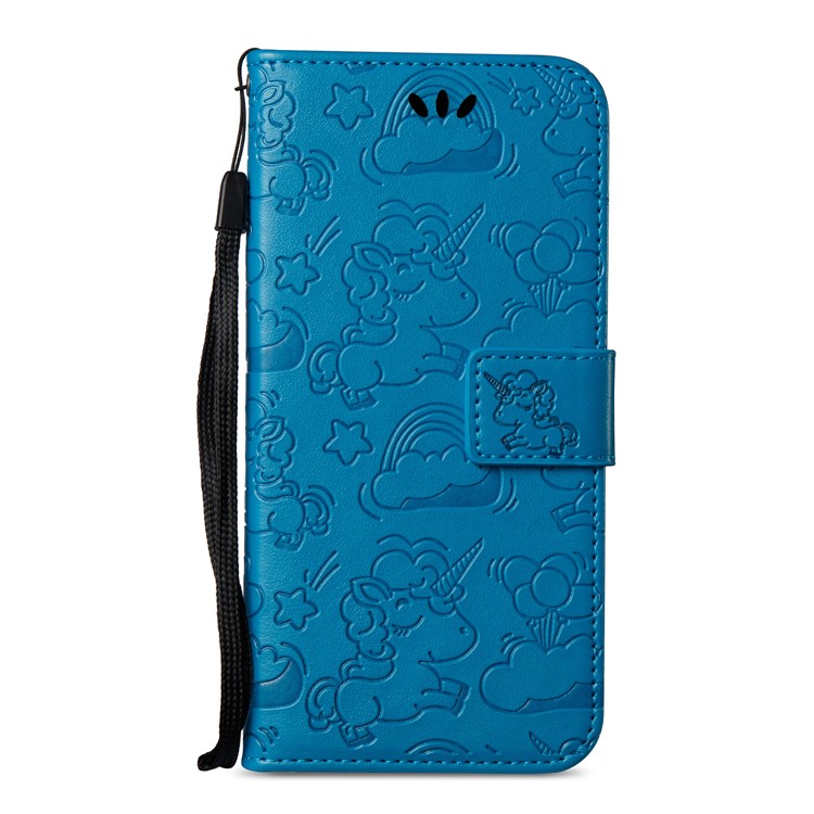 Imprinted Unicorn Pattern Stand Leather Wallet Case for Samsung Galaxy A8 (2018) - Blue-3