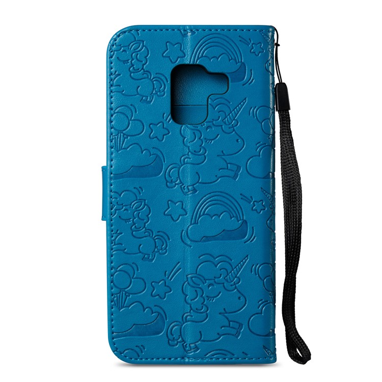 Imprinted Unicorn Pattern Stand Leather Wallet Case for Samsung Galaxy A8 (2018) - Blue-4