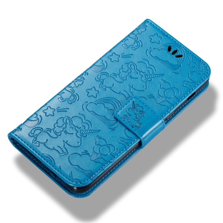 Imprinted Unicorn Pattern Stand Leather Wallet Case for Samsung Galaxy A8 (2018) - Blue-6