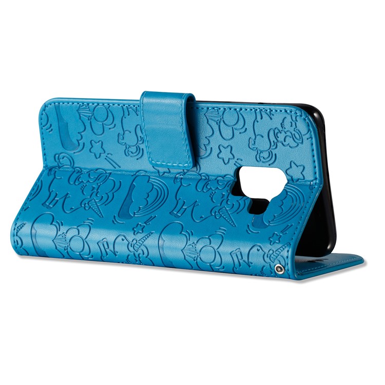 Imprinted Unicorn Pattern Stand Leather Wallet Case for Samsung Galaxy A8 (2018) - Blue-8