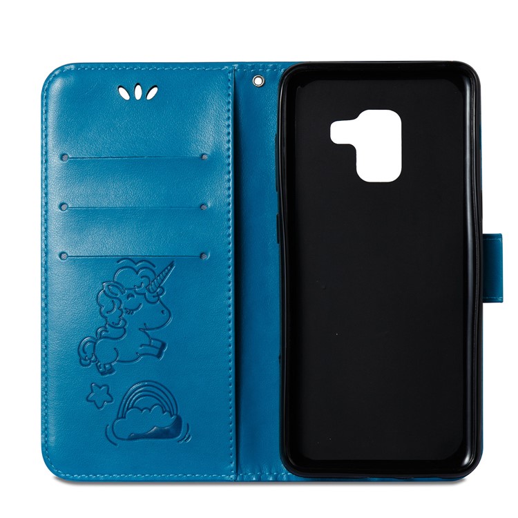 Imprinted Unicorn Pattern Stand Leather Wallet Case for Samsung Galaxy A8 (2018) - Blue-9