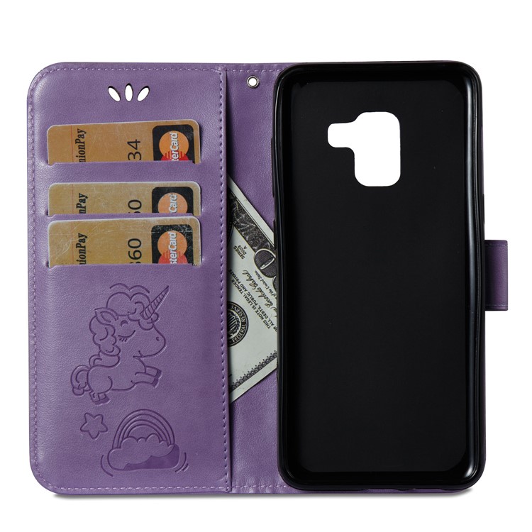 Imprinted Unicorn Pattern Cell Phone Leather Wallet Case for Samsung Galaxy A8 (2018) - Purple-10