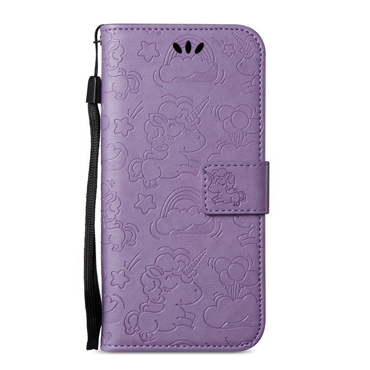 Imprinted Unicorn Pattern Cell Phone Leather Wallet Case for Samsung Galaxy A8 (2018) - Purple-3