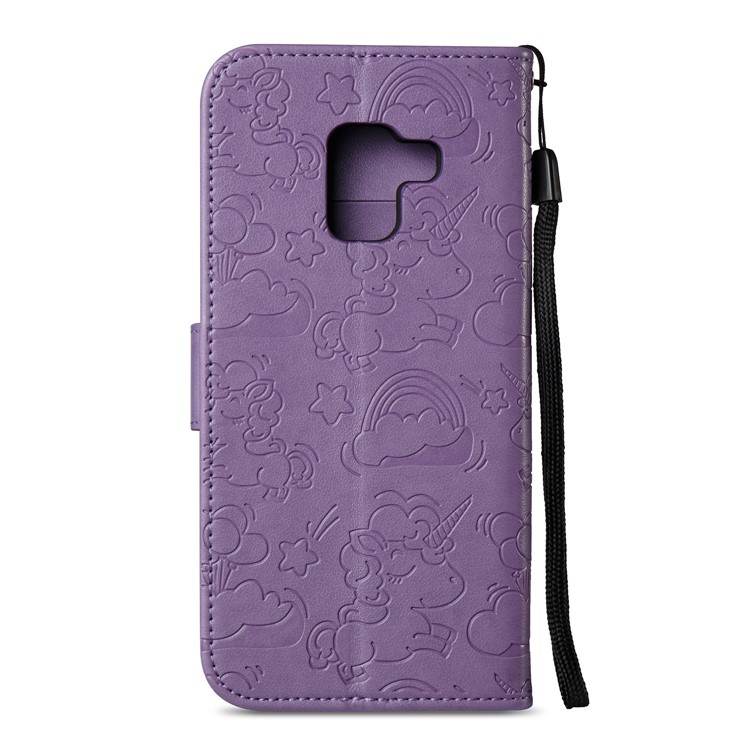 Imprinted Unicorn Pattern Cell Phone Leather Wallet Case for Samsung Galaxy A8 (2018) - Purple-4