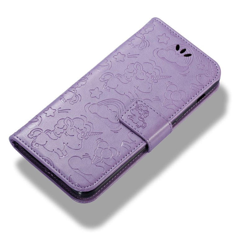 Imprinted Unicorn Pattern Cell Phone Leather Wallet Case for Samsung Galaxy A8 (2018) - Purple-6