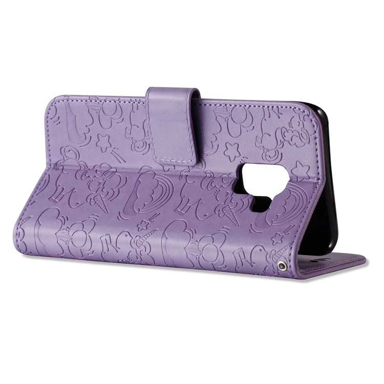 Imprinted Unicorn Pattern Cell Phone Leather Wallet Case for Samsung Galaxy A8 (2018) - Purple-8