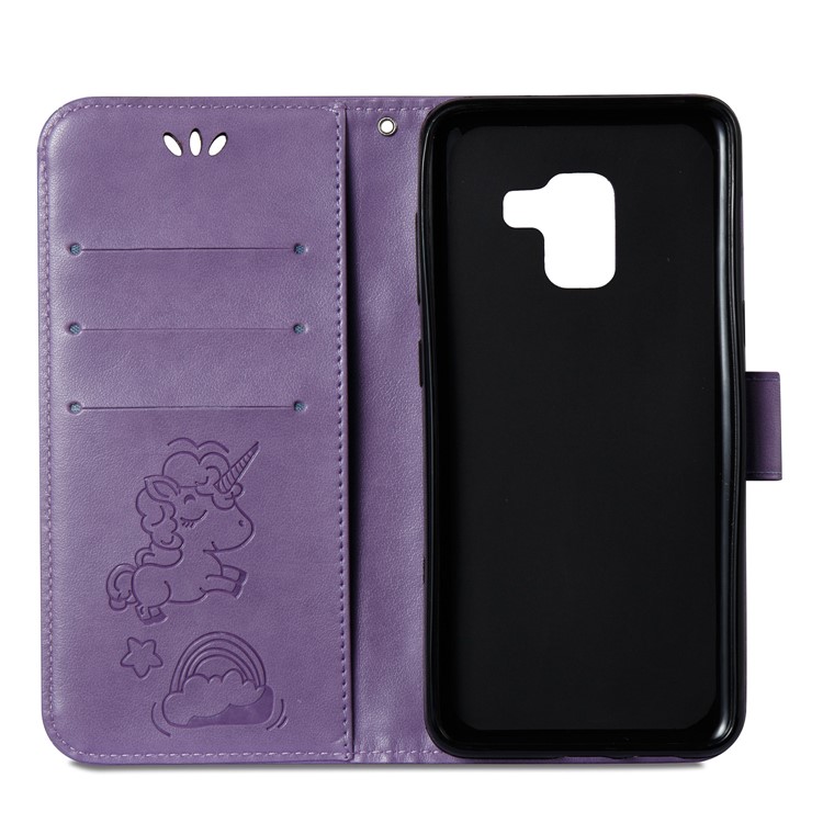 Imprinted Unicorn Pattern Cell Phone Leather Wallet Case for Samsung Galaxy A8 (2018) - Purple-9