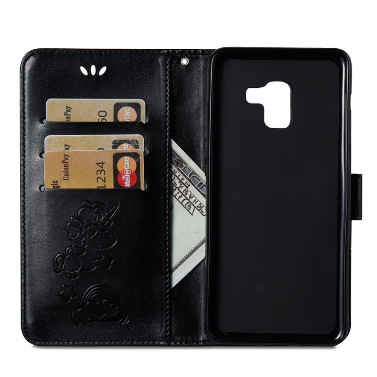 Imprint Unicorn Cloud Leather Wallet Mobile Case with Lanyard for Samsung Galaxy A8+ (2018) - Black-10