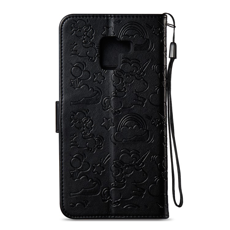 Imprint Unicorn Cloud Leather Wallet Mobile Case with Lanyard for Samsung Galaxy A8+ (2018) - Black-4