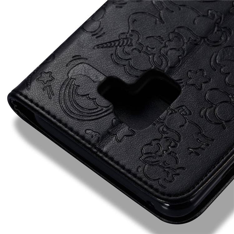 Imprint Unicorn Cloud Leather Wallet Mobile Case with Lanyard for Samsung Galaxy A8+ (2018) - Black-7