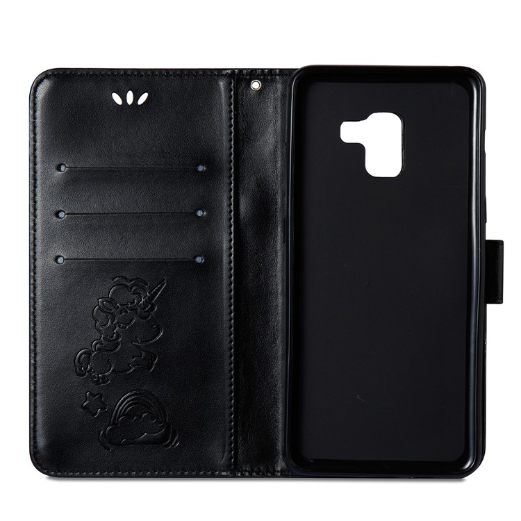 Imprint Unicorn Cloud Leather Wallet Mobile Case with Lanyard for Samsung Galaxy A8+ (2018) - Black-9