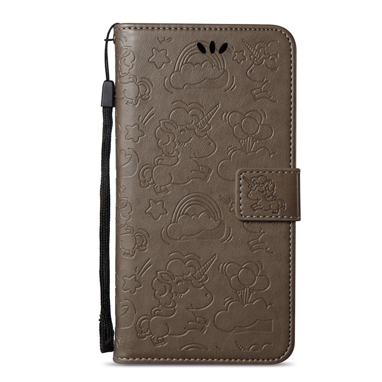 Imprint Unicorn Cloud Leather Wallet Mobile Cover with Lanyard for Samsung Galaxy A8+ (2018) - Brown-3