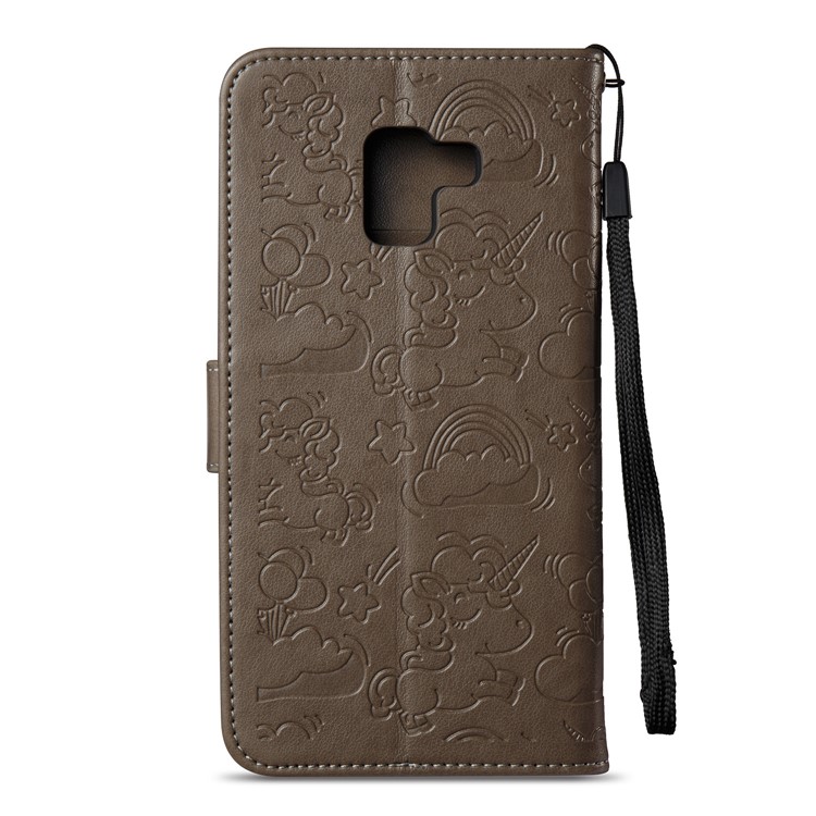 Imprint Unicorn Cloud Leather Wallet Mobile Cover with Lanyard for Samsung Galaxy A8+ (2018) - Brown-4
