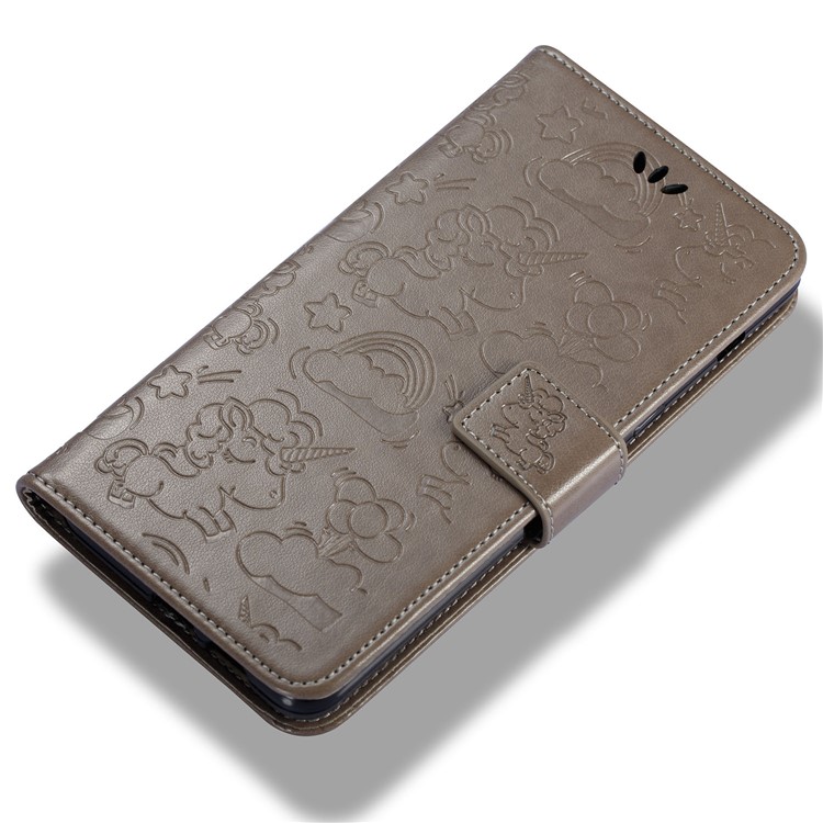 Imprint Unicorn Cloud Leather Wallet Mobile Cover with Lanyard for Samsung Galaxy A8+ (2018) - Brown-6