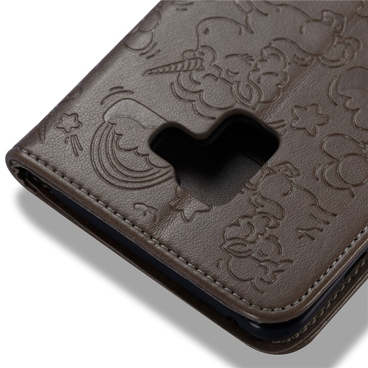 Imprint Unicorn Cloud Leather Wallet Mobile Cover with Lanyard for Samsung Galaxy A8+ (2018) - Brown-7
