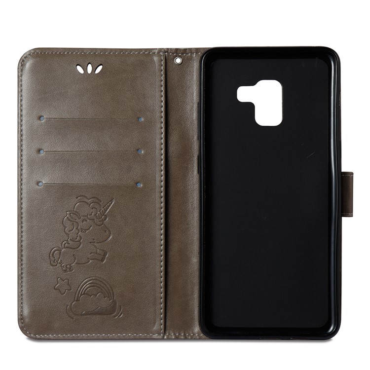 Imprint Unicorn Cloud Leather Wallet Mobile Cover with Lanyard for Samsung Galaxy A8+ (2018) - Brown-9