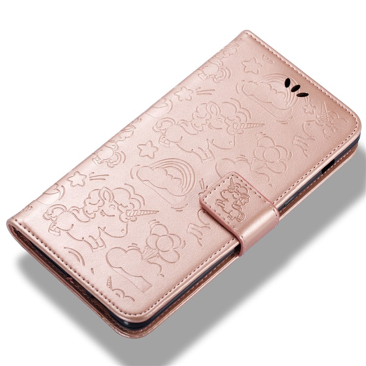 Imprint Unicorn Cloud Leather Wallet Mobile Shell with Lanyard for Samsung Galaxy A8+ (2018) - Rose Gold-10