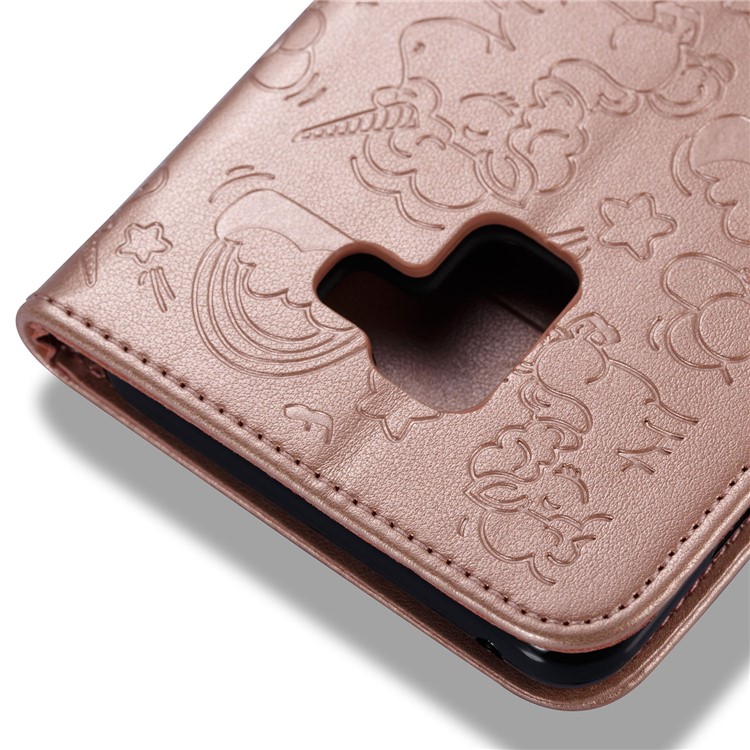 Imprint Unicorn Cloud Leather Wallet Mobile Shell with Lanyard for Samsung Galaxy A8+ (2018) - Rose Gold-11