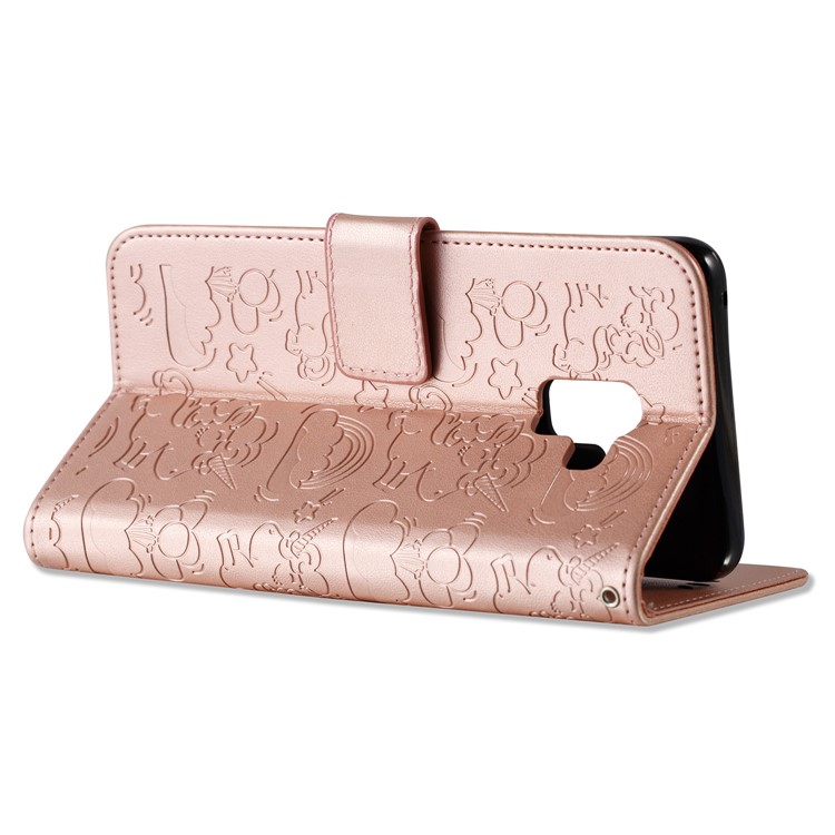 Imprint Unicorn Cloud Leather Wallet Mobile Shell with Lanyard for Samsung Galaxy A8+ (2018) - Rose Gold-12