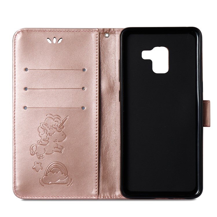 Imprint Unicorn Cloud Leather Wallet Mobile Shell with Lanyard for Samsung Galaxy A8+ (2018) - Rose Gold-13