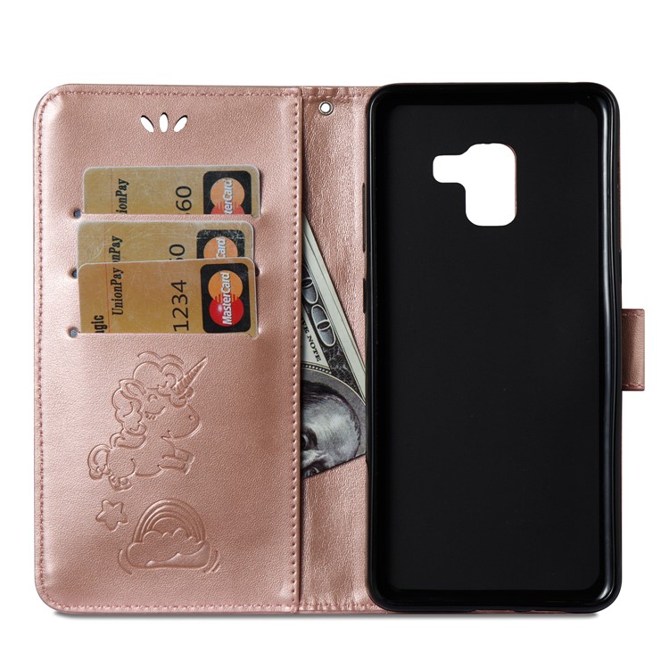 Imprint Unicorn Cloud Leather Wallet Mobile Shell with Lanyard for Samsung Galaxy A8+ (2018) - Rose Gold-14