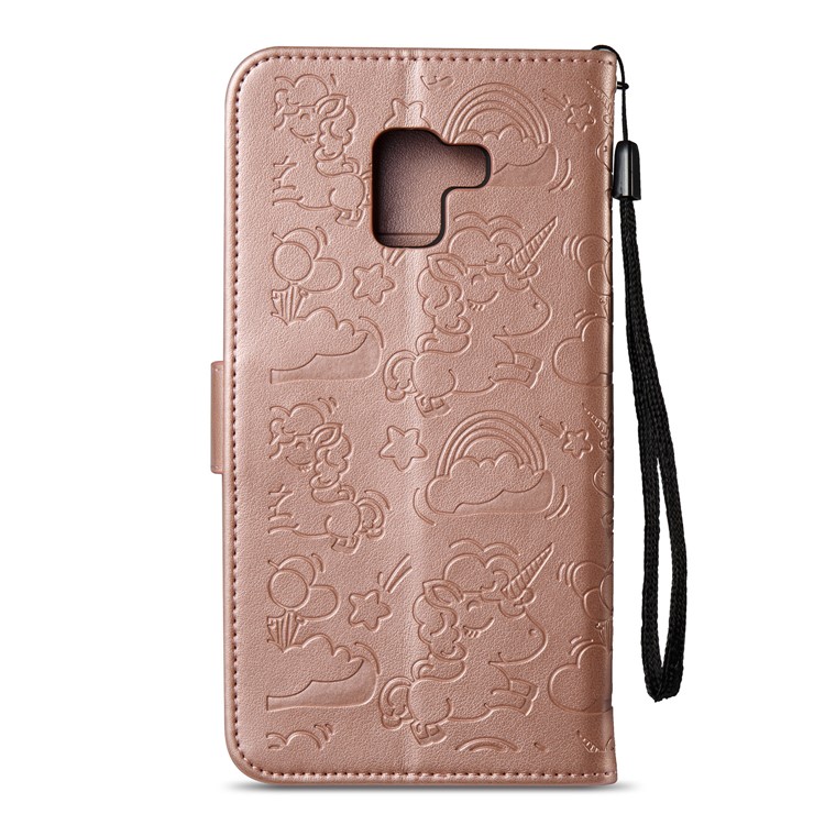 Imprint Unicorn Cloud Leather Wallet Mobile Shell with Lanyard for Samsung Galaxy A8+ (2018) - Rose Gold-8
