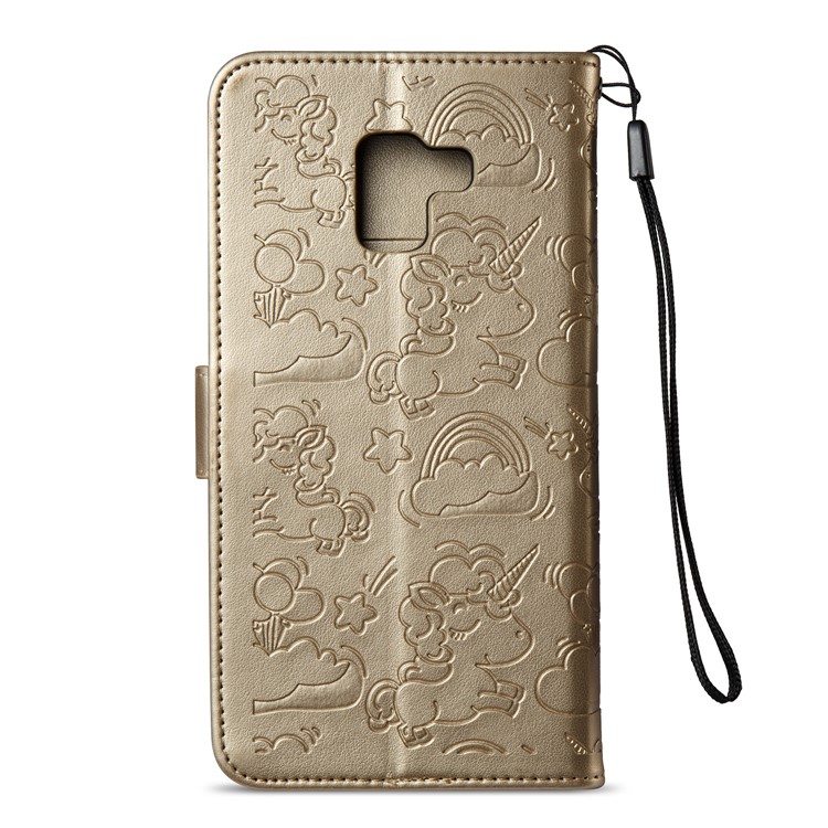 Imprint Unicorn Cloud Leather Wallet Mobile Casing with Lanyard for Samsung Galaxy A8+ (2018) - Gold-4
