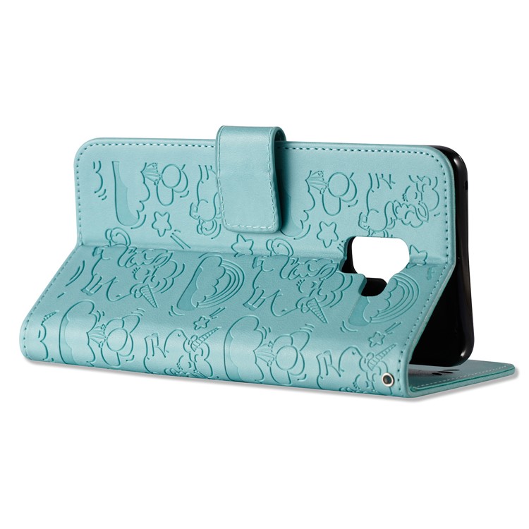 Imprint Unicorn Cloud Leather Wallet Mobile Phone Case with Lanyard for Samsung Galaxy A8+ (2018) - Cyan-15